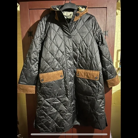 Barbour Mickley Quilted Jacket Black/Ancient Brown Corduroy Size 1X - NWT